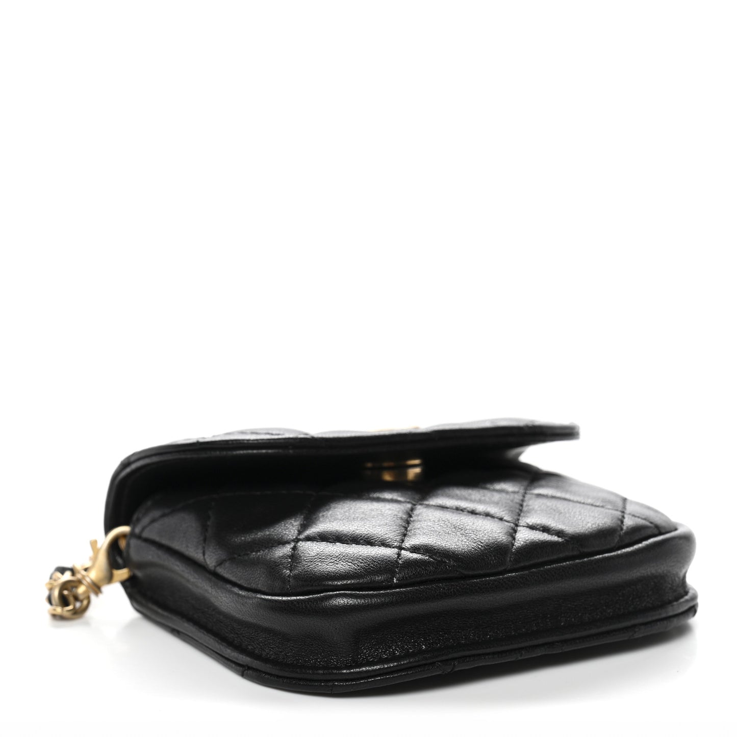 Lambskin Quilted Pearl Crush Waist Bag Black