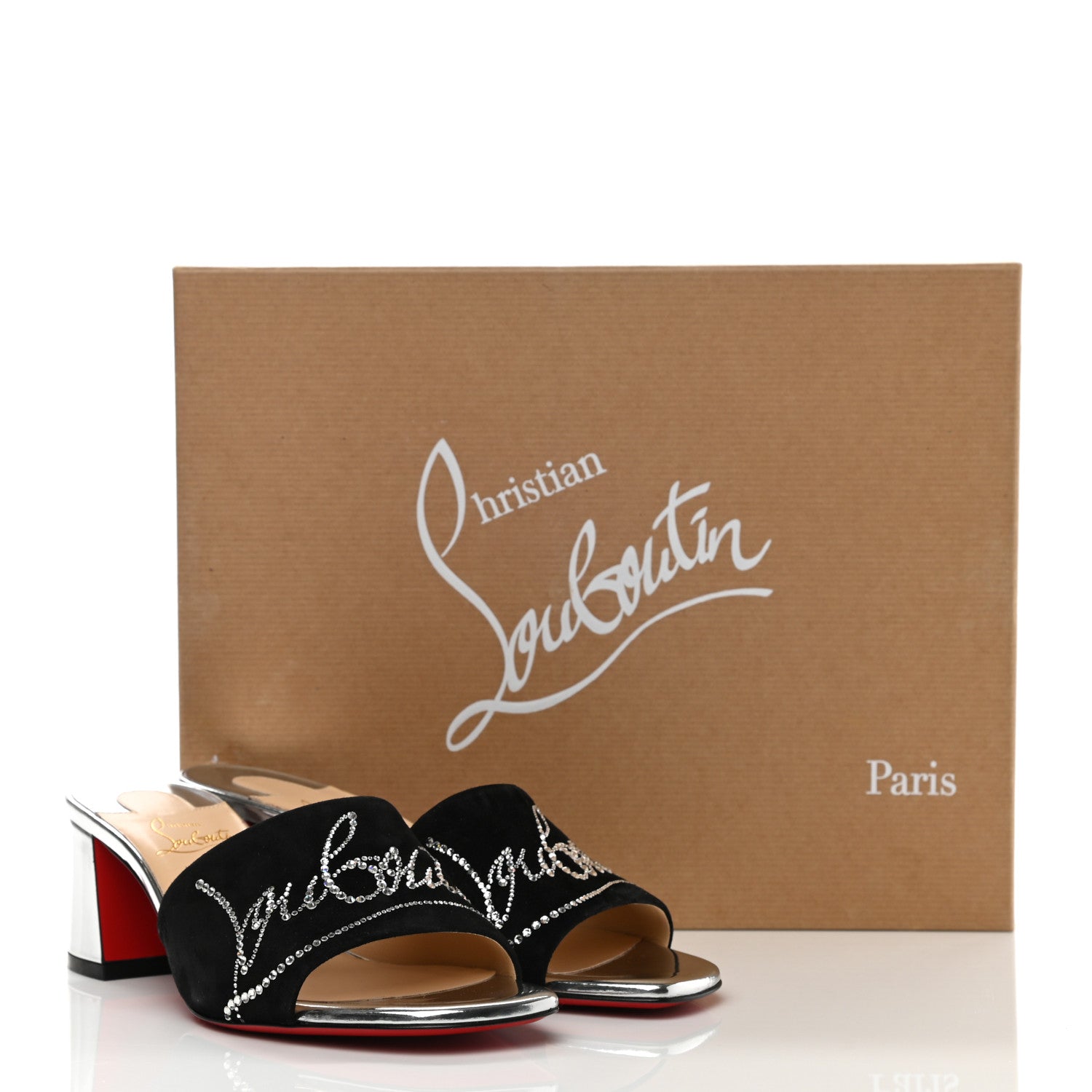 Christian Louboutin Veau Velours Specchio Dear Home 55 Slide Sandals 35.5 Black Crystal 9 of 9