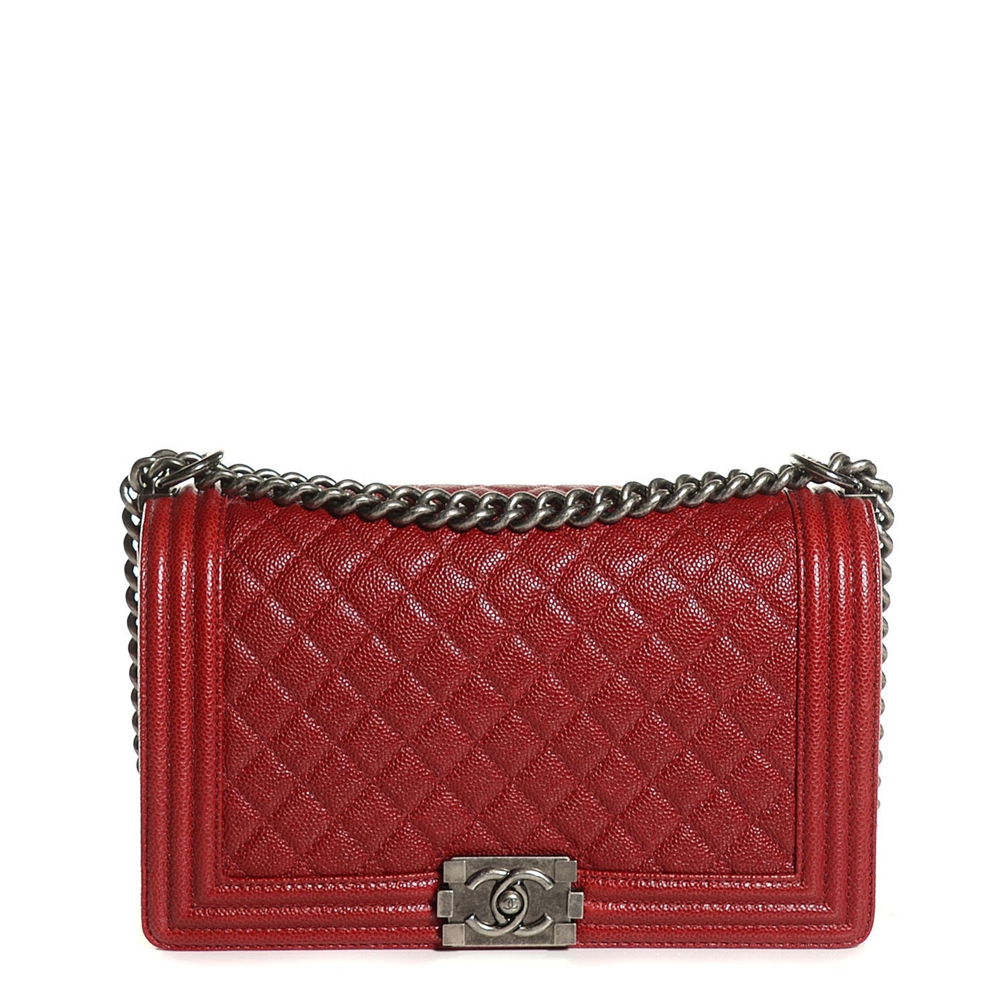 Caviar Quilted New Medium Boy Flap Dark Red