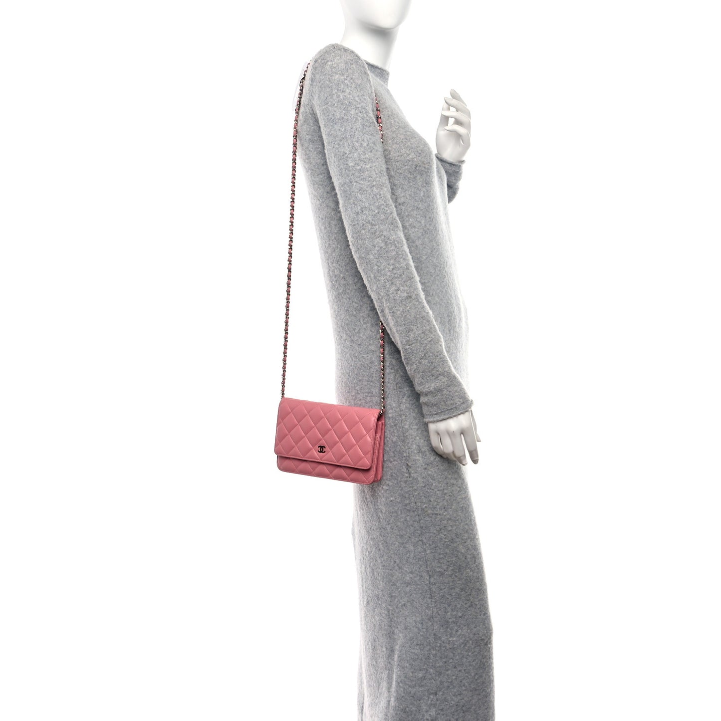 Lambskin Quilted Wallet On Chain WOC Pink