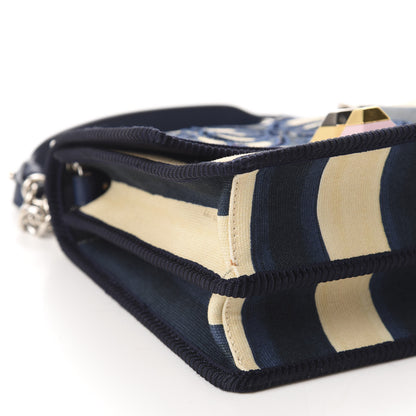 Fendi Canvas Calfskin Striped Bow Small Kan I Shoulder Bag Blueberry 6 of 16