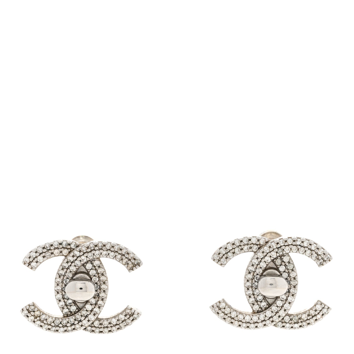 Chanel Crystal CC Turnlock Earrings Silver 1 of 4