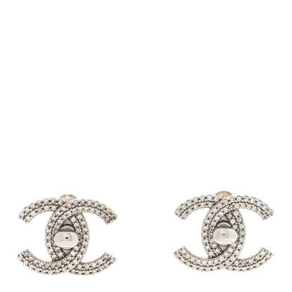 Chanel Crystal CC Turnlock Earrings Silver 1 of 4