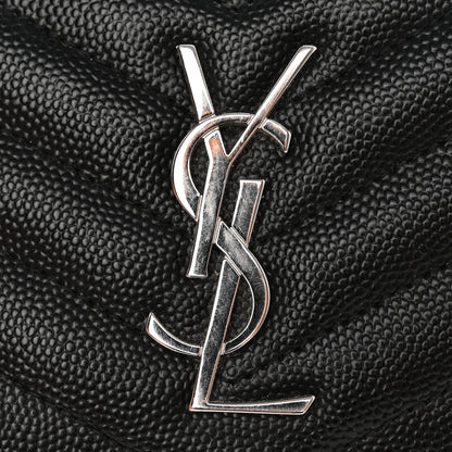 Saint Laurent Grain De Poudre Matelasse Chevron Monogram Compact Zip Around Wallet Black 9 of 11