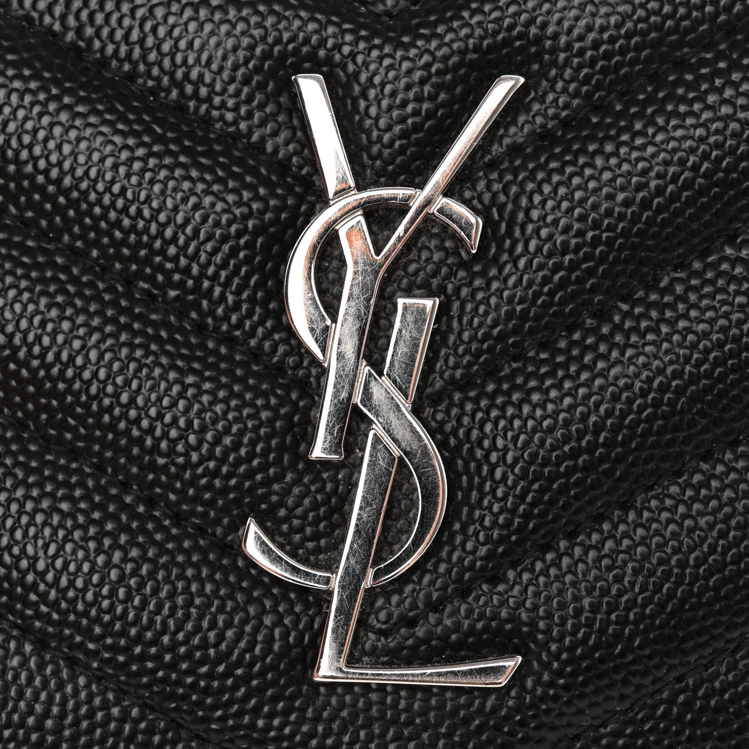 Saint Laurent Grain De Poudre Matelasse Chevron Monogram Compact Zip Around Wallet Black 9 of 11