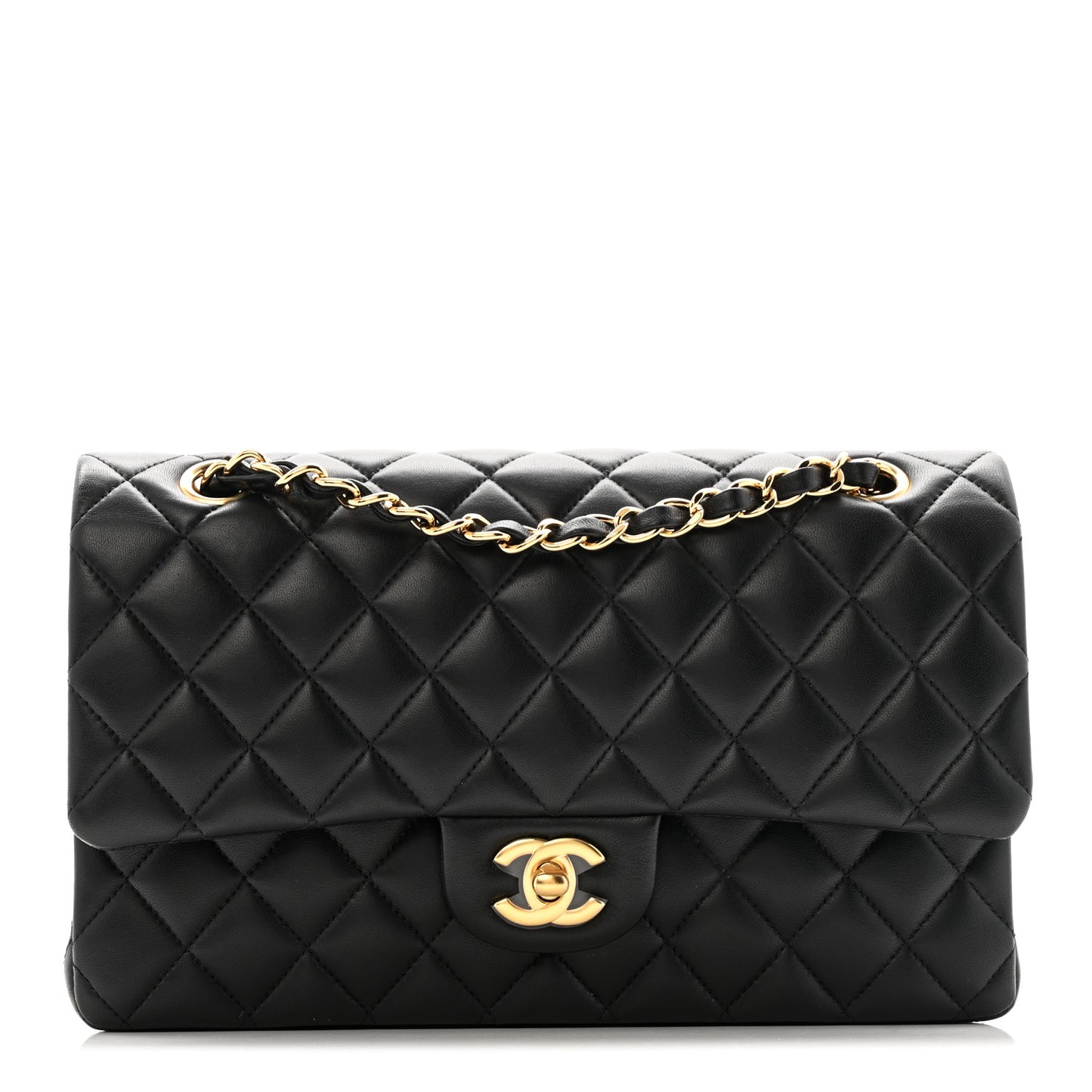 Lambskin Quilted Medium Double Flap Black