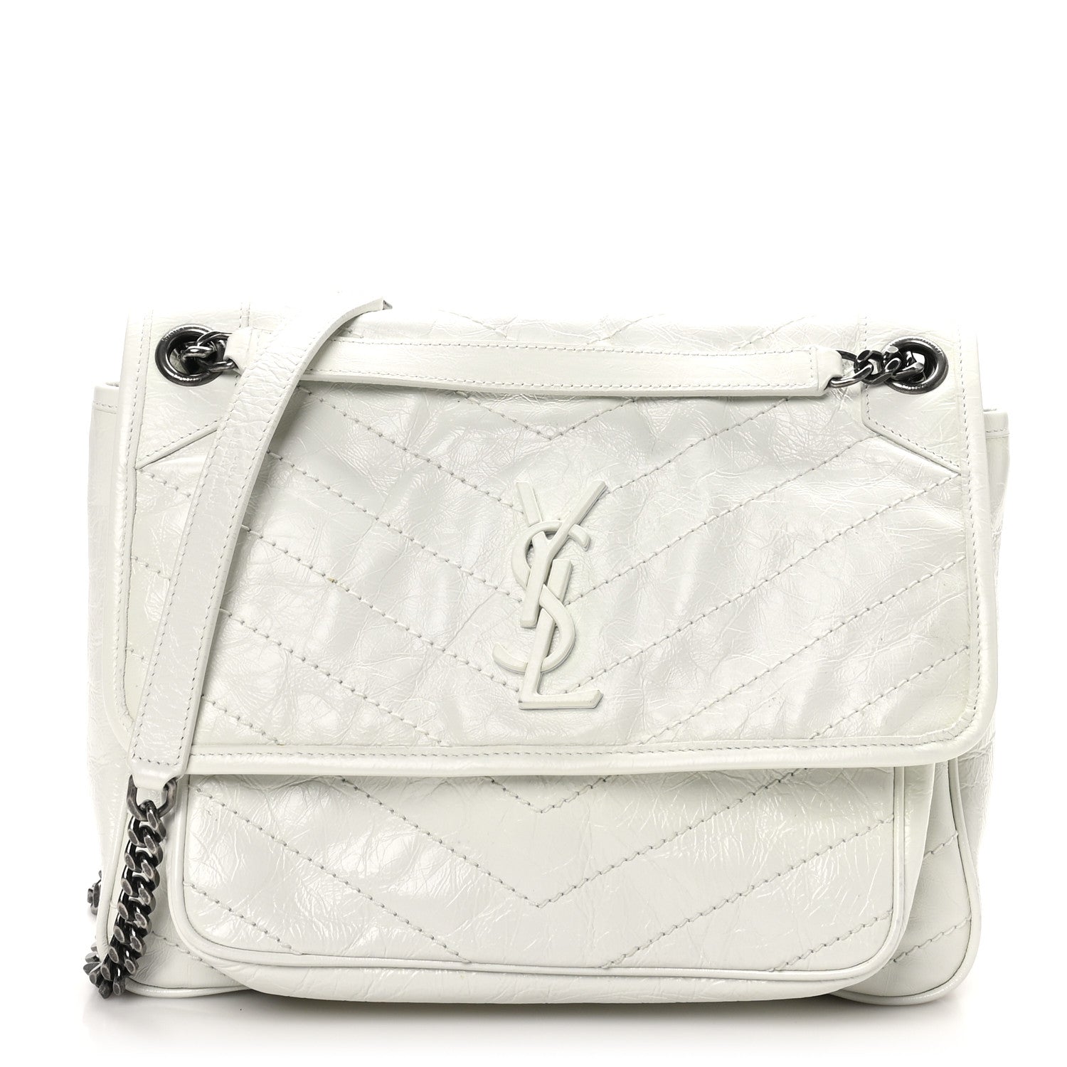 Saint Laurent Crinkled Calfskin Matelasse Monogram Medium Niki Chain Satchel Ivory 1 of 10