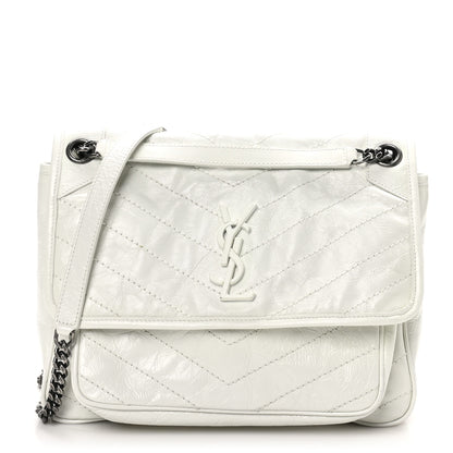 Saint Laurent Crinkled Calfskin Matelasse Monogram Medium Niki Chain Satchel Ivory 1 of 10