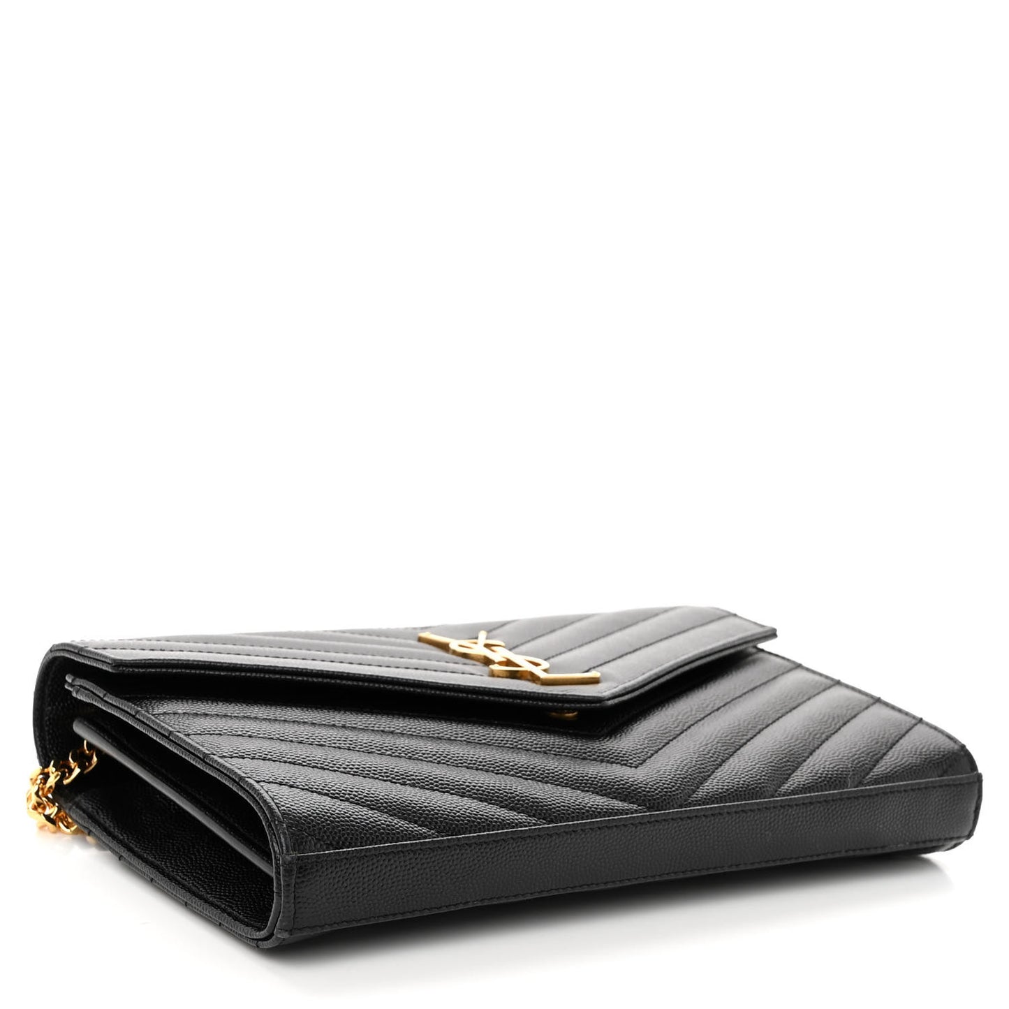 Grain De Poudre Matelasse Chevron Monogram Chain Wallet Black