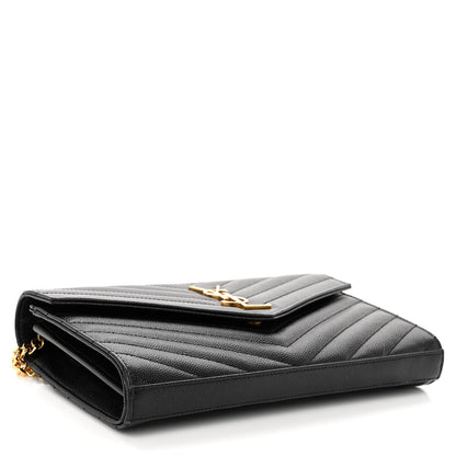 Saint Laurent Grain De Poudre Matelasse Chevron Monogram Chain Wallet Black 4 of 10