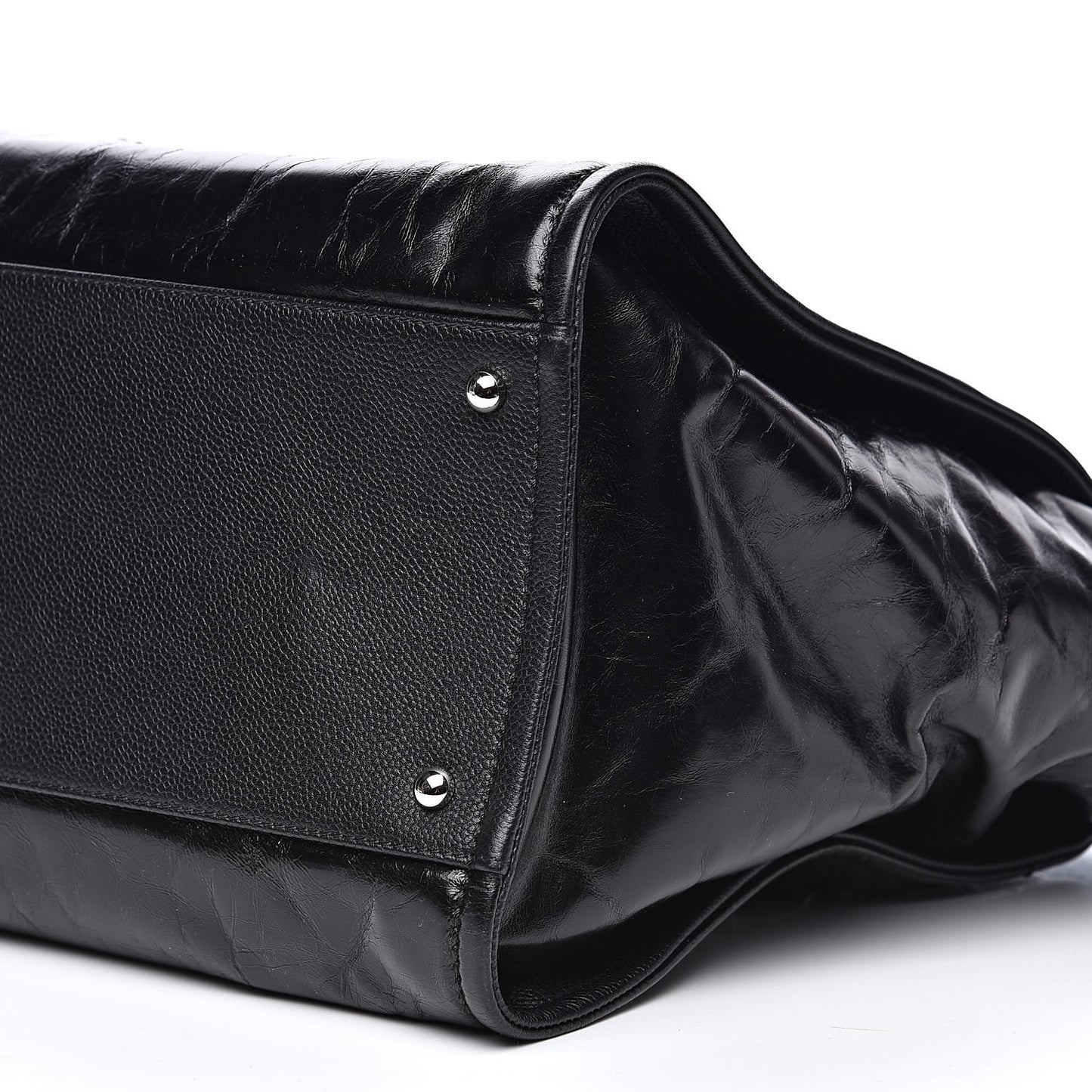 Glazed Calfskin Large Deauville Tote Black