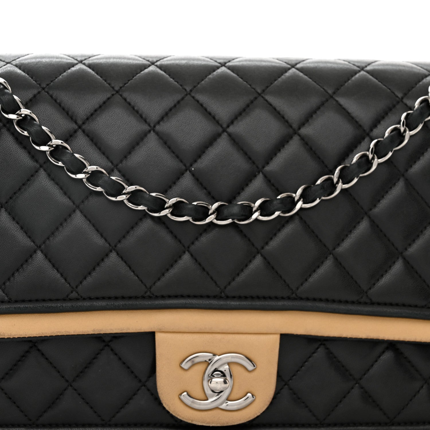 Chanel Lambskin Quilted Jumbo Classic Twist Flap Bag Black Beige 8 of 11