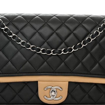 Chanel Lambskin Quilted Jumbo Classic Twist Flap Bag Black Beige 8 of 11