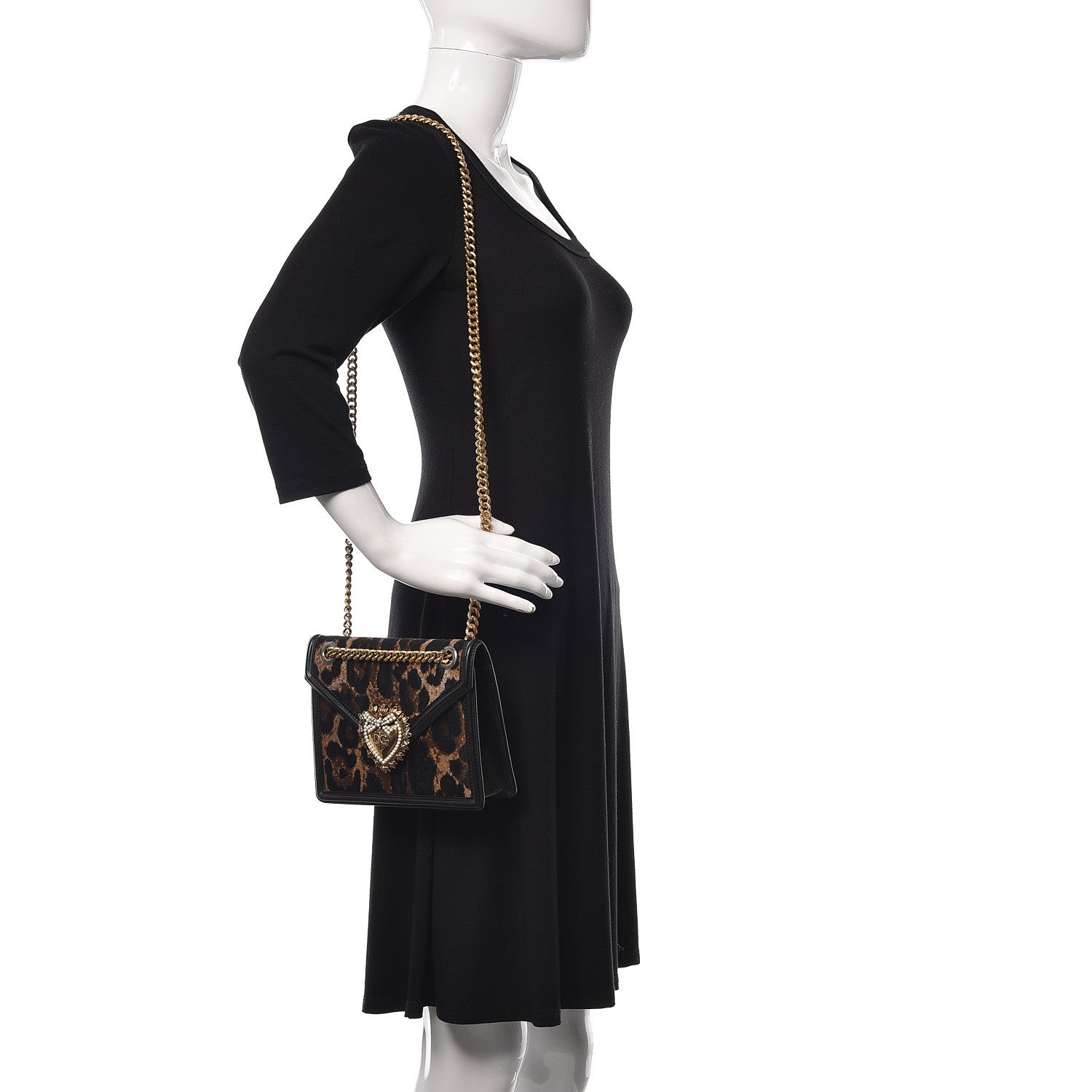 Dolce & Gabbana Jacquard Leopard Print Medium Devotion Crossbody Bag Black 2 of 12
