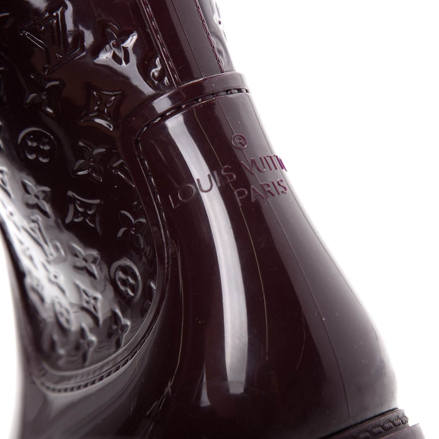 Louis Vuitton Rubber Embossed Monogram Splash Rain Boots 38 Burgundy 8 of 9