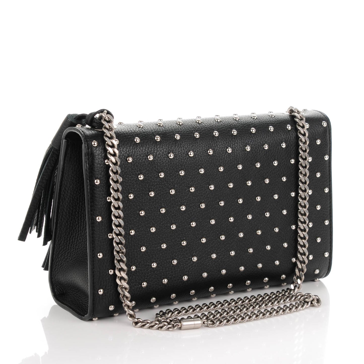 Calfskin Medium Studded Miss Bamboo Shoulder Bag Black