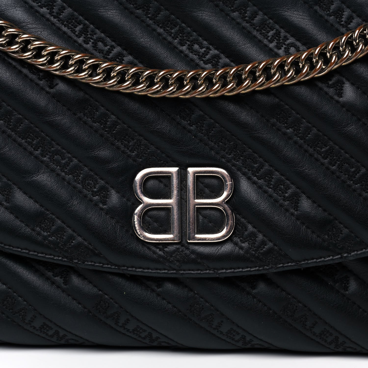 Balenciaga Calfskin Logo Matelasse M BB Chain Shoulder Bag Black 8 of 11