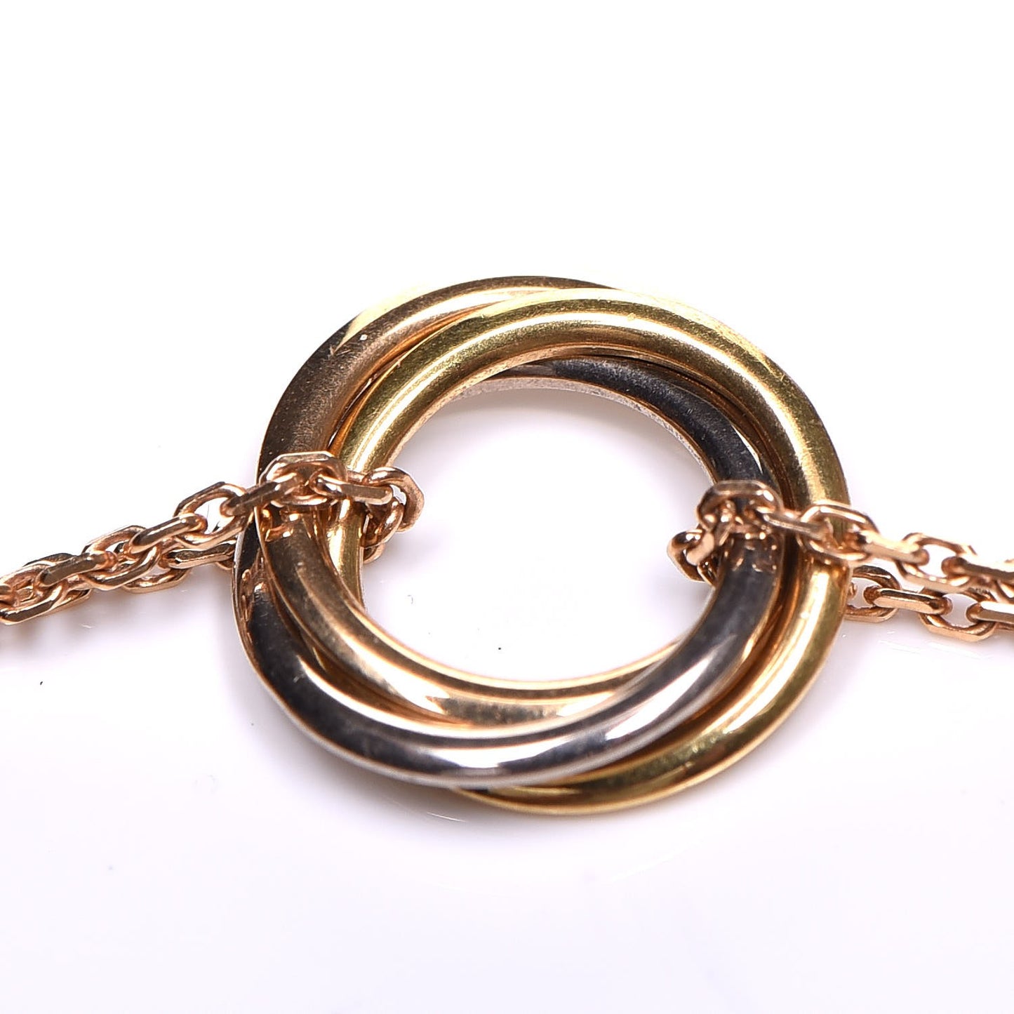 18K Pink Yellow White Gold Trinity Double Chain Pendant Necklace