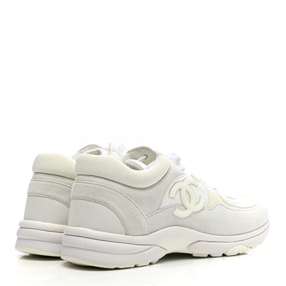 Chanel Suede Calfskin Fabric CC Sneakers 38.5 White 4 of 10