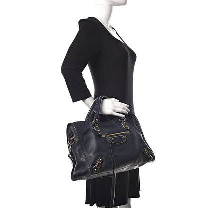 Balenciaga Chevre Gold Metallic Edge Hardware City Bleu Nuit Dark Sea 3 of 18
