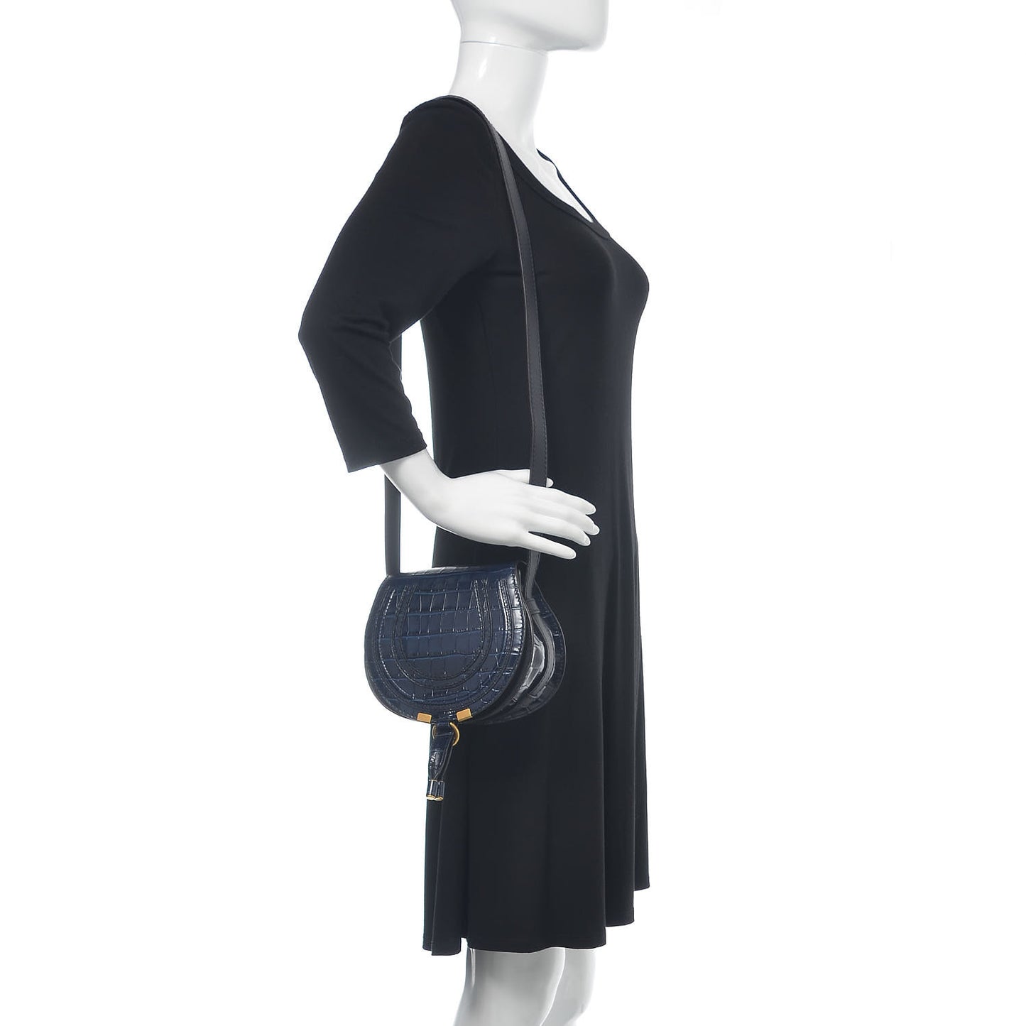 Calfskin Crocodile Embossed Mini Marcie Round Crossbody Bag Full Blue