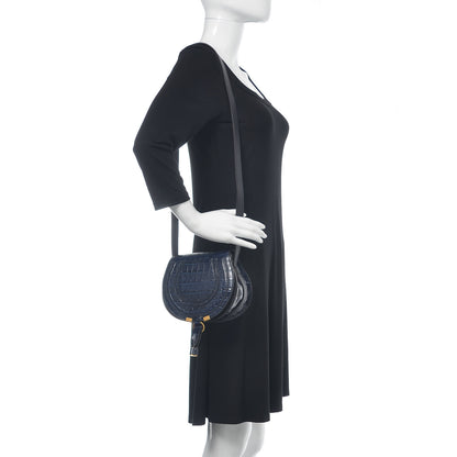 Chloe Calfskin Crocodile Embossed Mini Marcie Round Crossbody Bag Full Blue 2 of 10