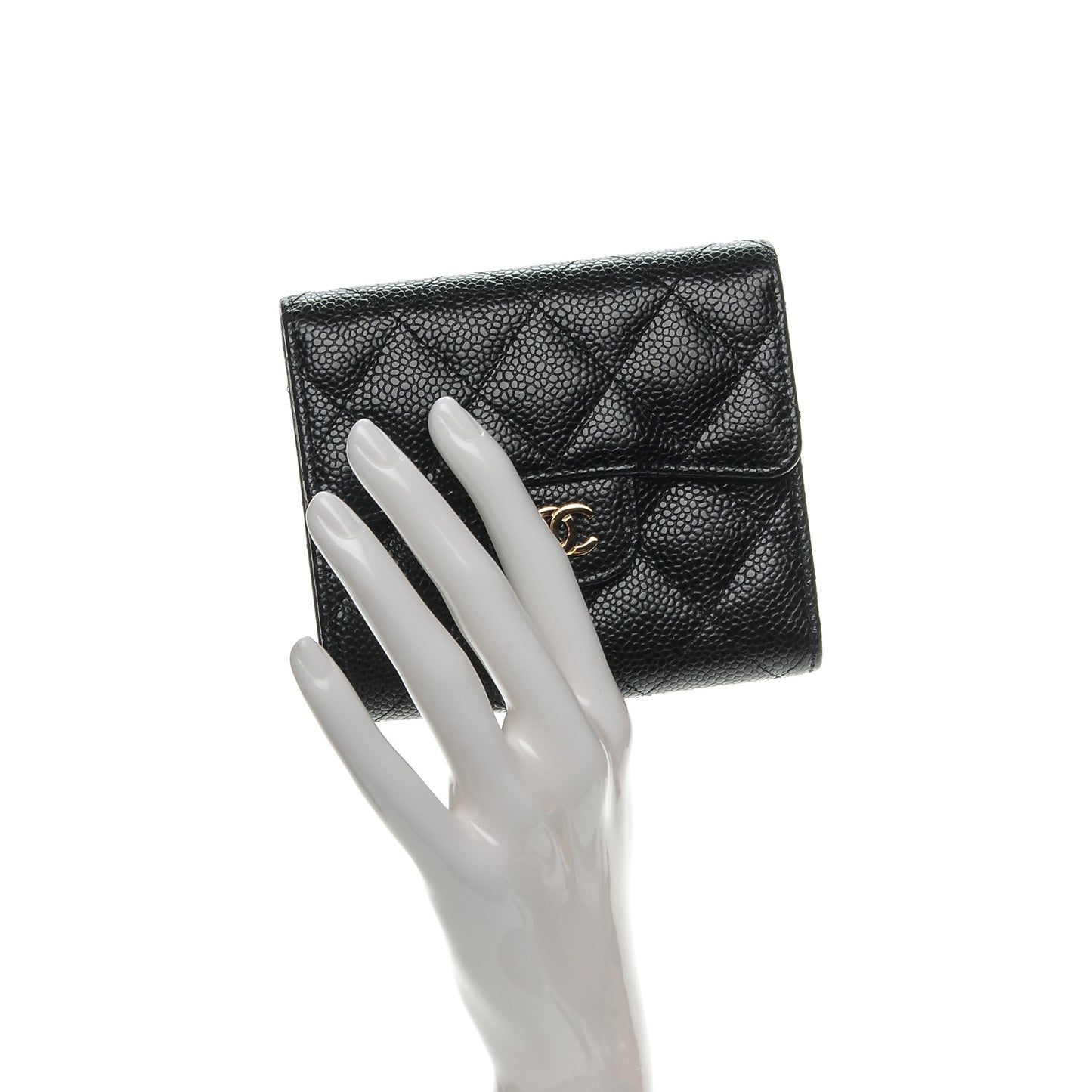 Caviar Quilted Compact Flap Wallet Black
