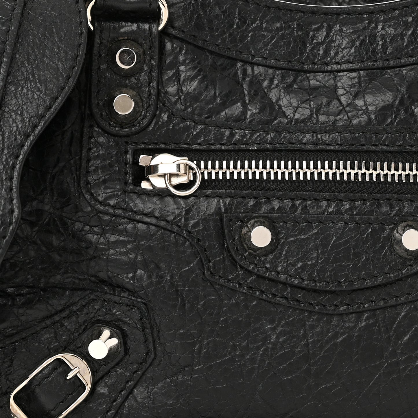 Agneau Classic Silver Hardware Mini City Logo Strap Black White