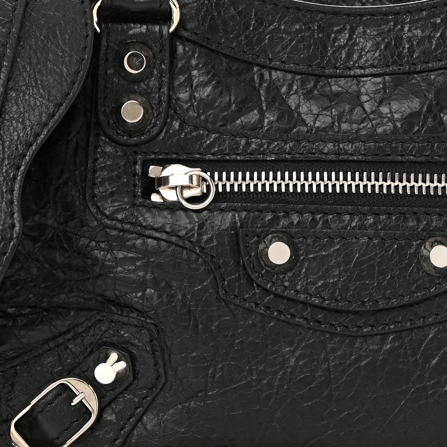 Balenciaga Agneau Classic Silver Hardware Mini City Logo Strap Black White 11 of 11