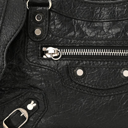 Balenciaga Agneau Classic Silver Hardware Mini City Logo Strap Black White 11 of 11