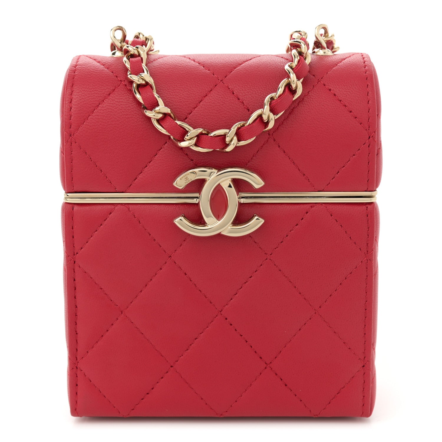 Chanel Lambskin Quilted Small Box With Chain Red 1 of 11