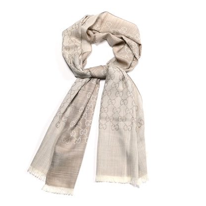 Gucci Wool Silk GG Monogram GGNat Scarf Sand 1 of 4