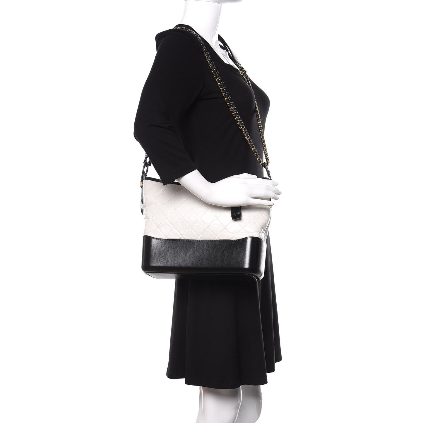 Aged Calfskin Quilted Medium Gabrielle Hobo Black White