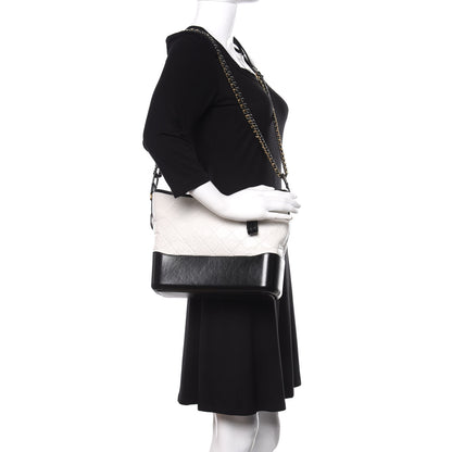 Chanel Aged Calfskin Quilted Medium Gabrielle Hobo Black White 3 of 11