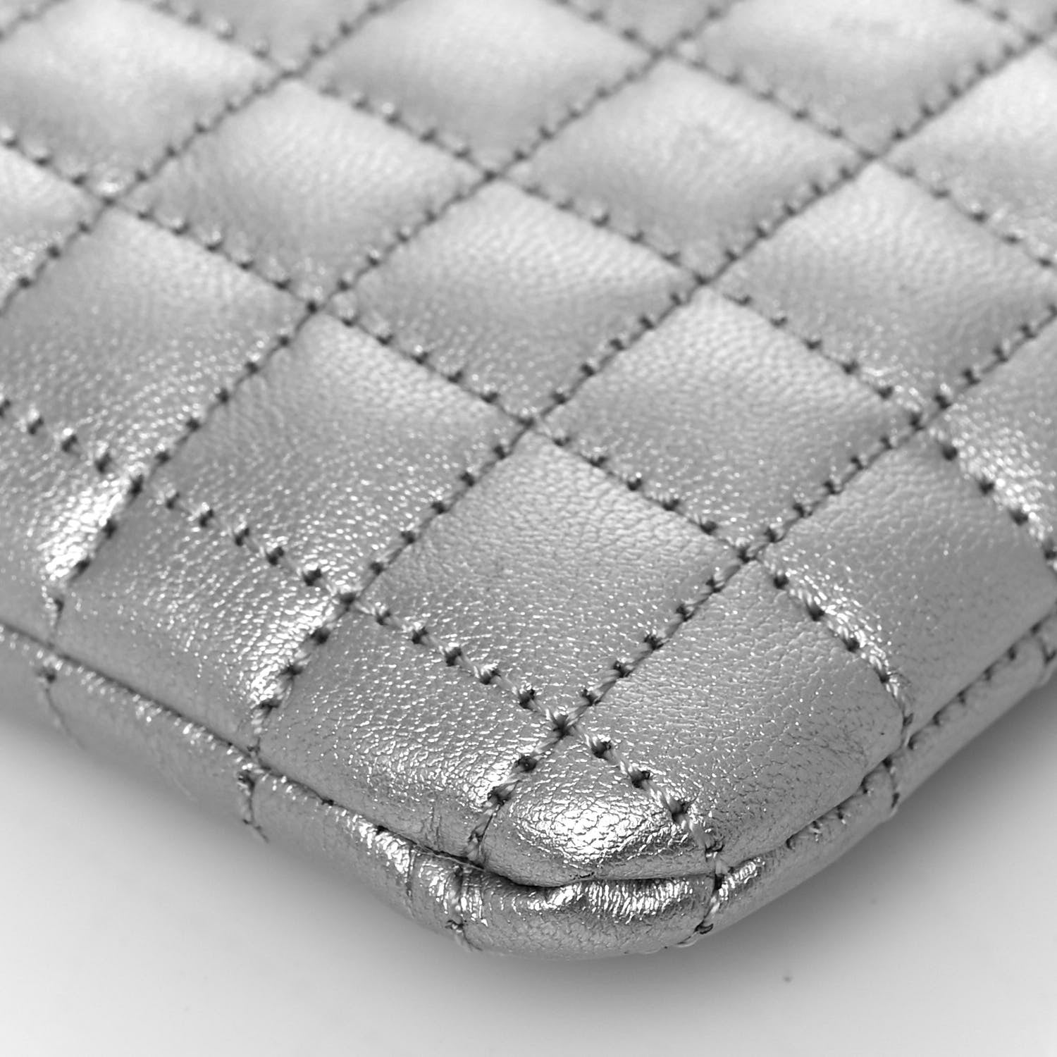 Celine Lambskin Quilted Zip Pouch Grey 10 of 12