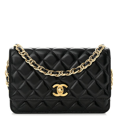 Chanel Shiny Lambskin Quilted Golden Links Wallet On Chain WOC Black 1 of 12