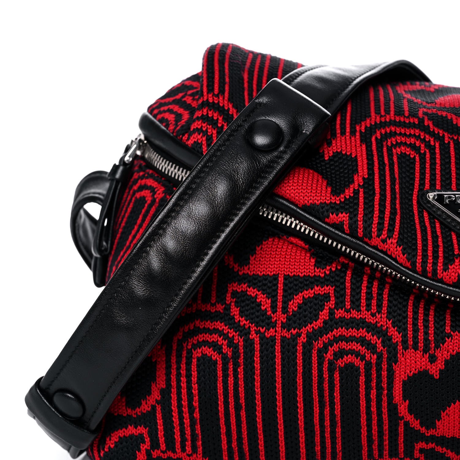 Prada Maglia Jacquard Signaux Bag Black Rosso 8 of 13