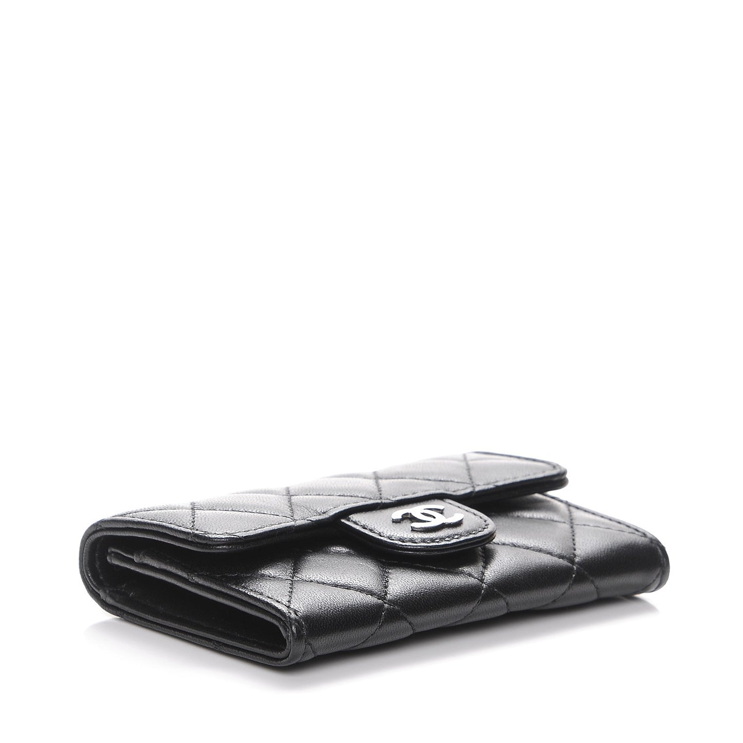 Lambskin Quilted Flap Card Holder Black