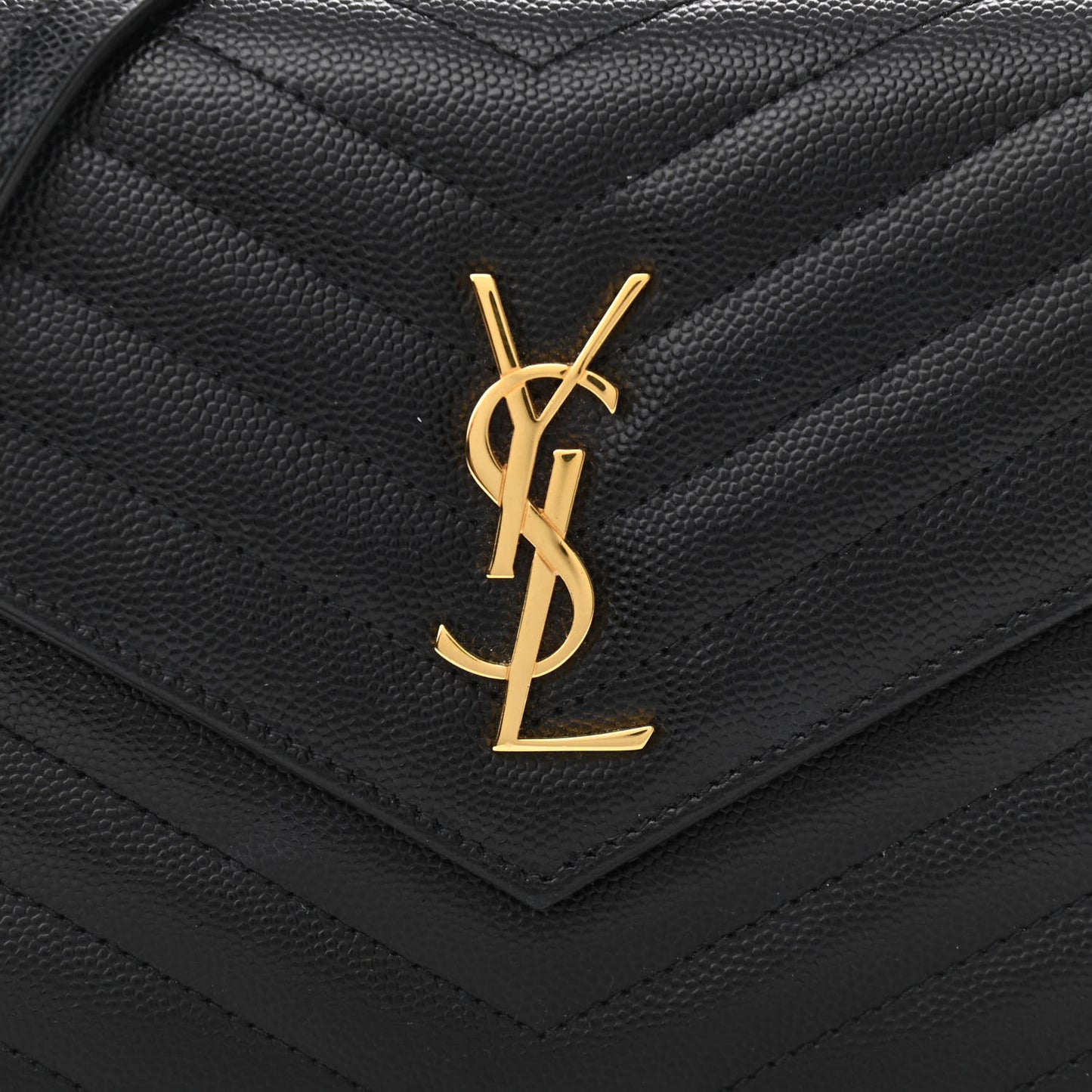 Grain De Poudre Matelasse Chevron Monogram Envelope Chain Wallet Black