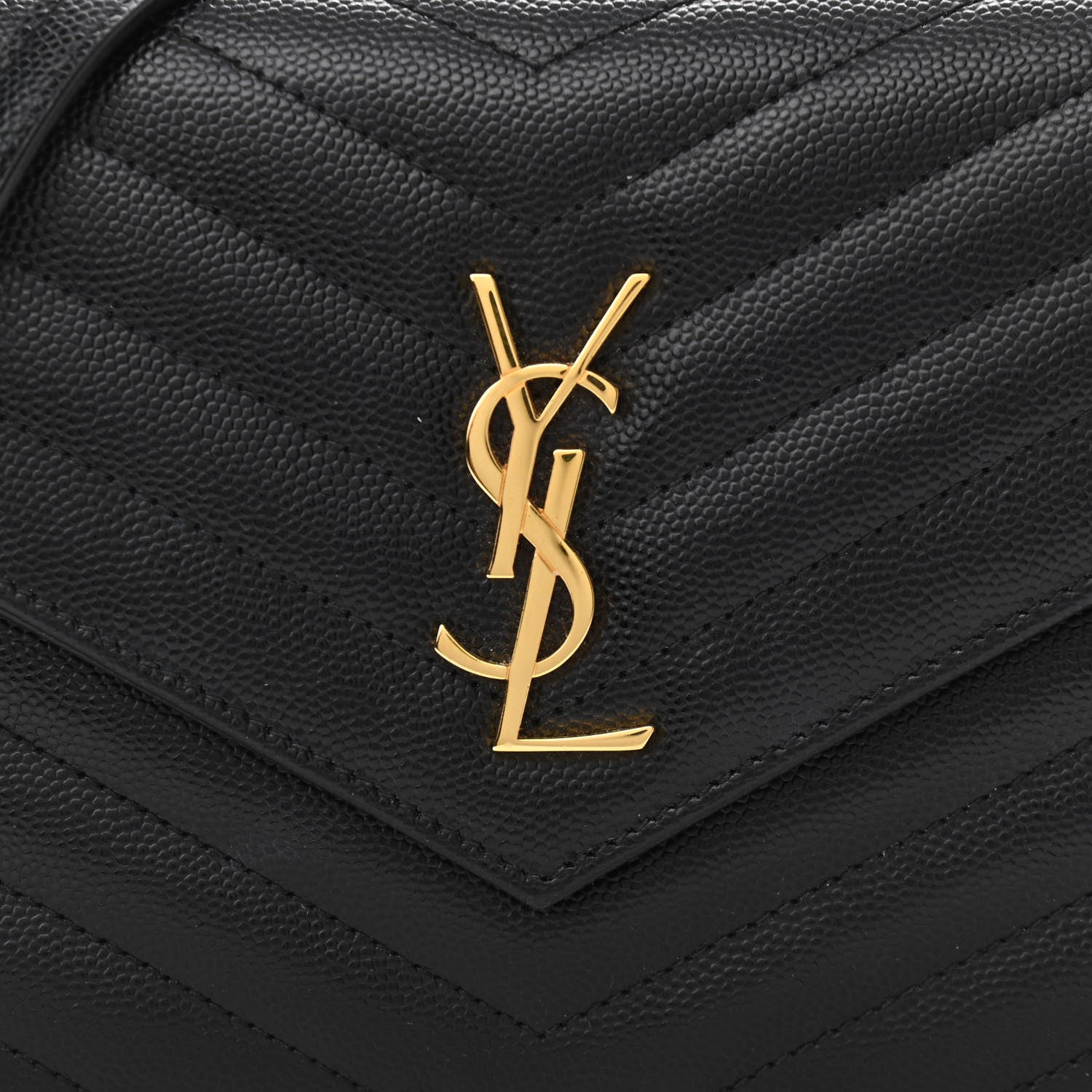 Saint Laurent Grain De Poudre Matelasse Chevron Monogram Envelope Chain Wallet Black 8 of 11