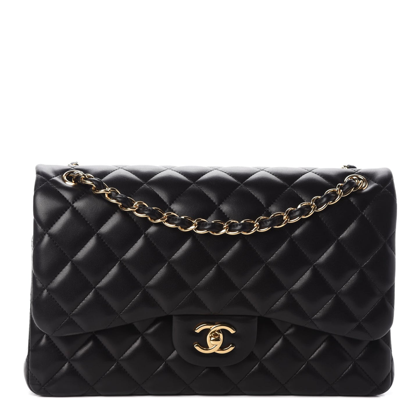 Lambskin Quilted Jumbo Double Flap Black