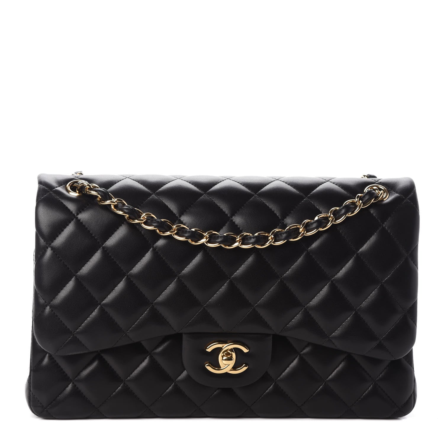 Chanel Lambskin Quilted Jumbo Double Flap Black 1 of 10