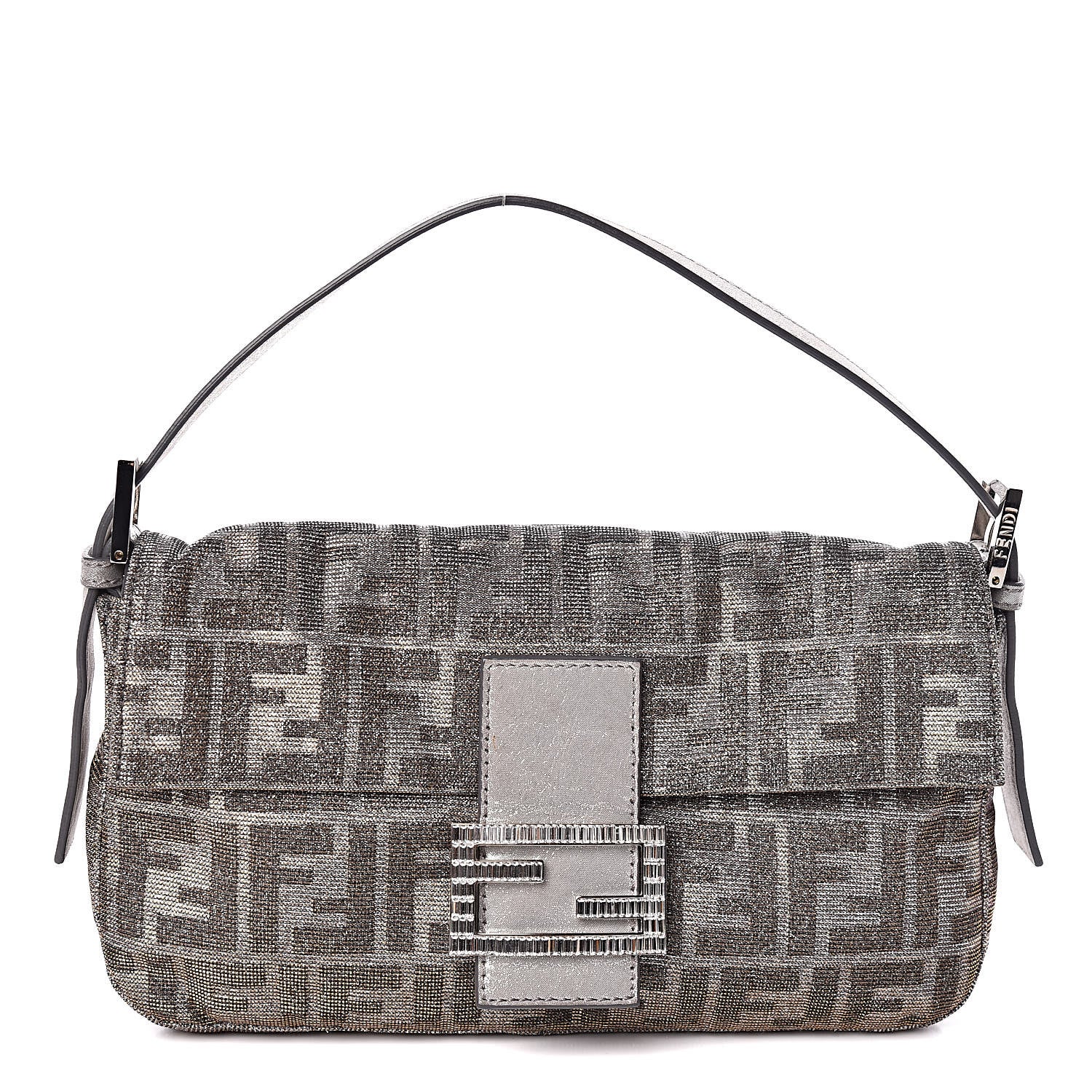 Fendi Metallic Lurex Zucca Vitello Baguette Oro Argento 1 of 10
