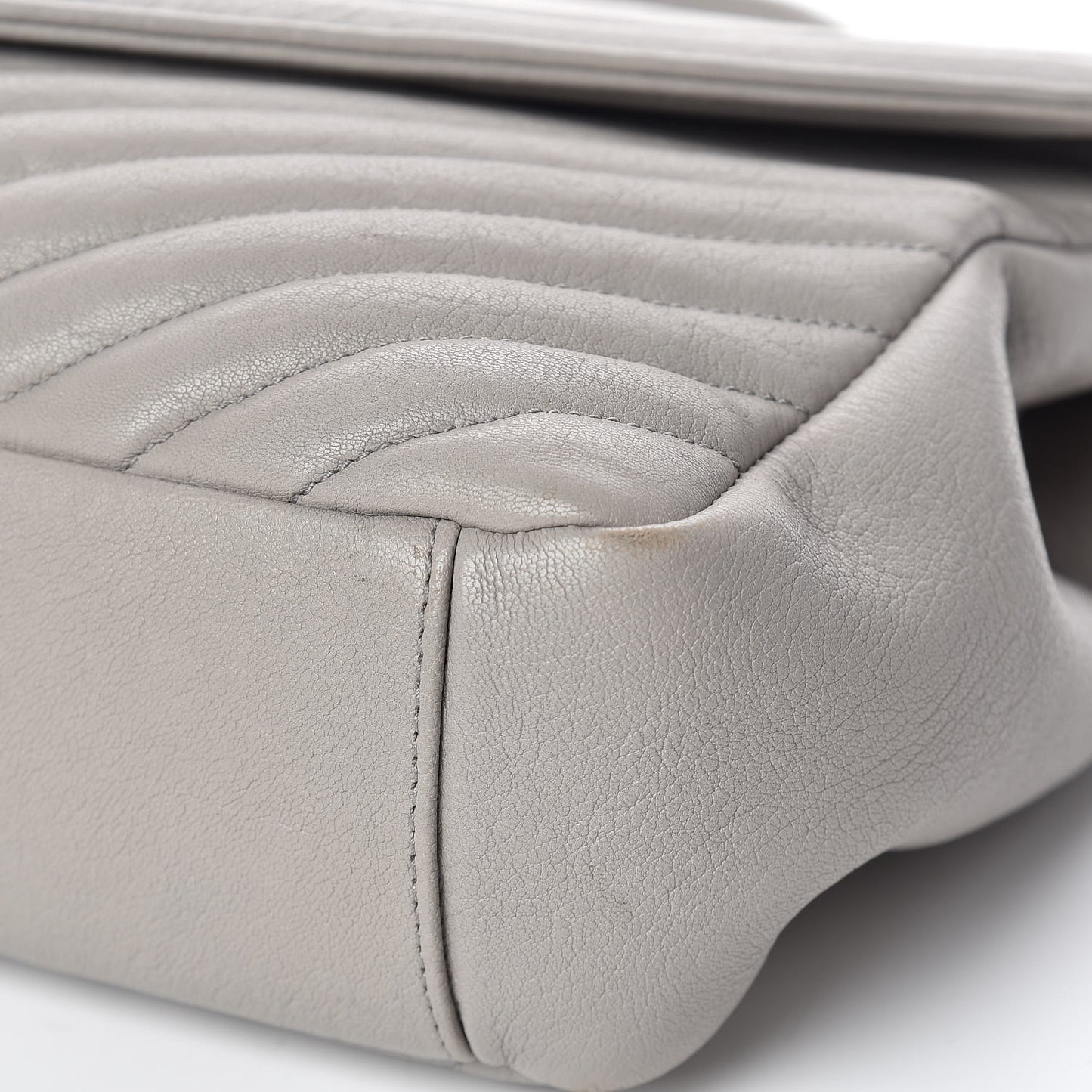 Sheepskin Matelasse Chevron Monogram Large College Satchel Light Grey