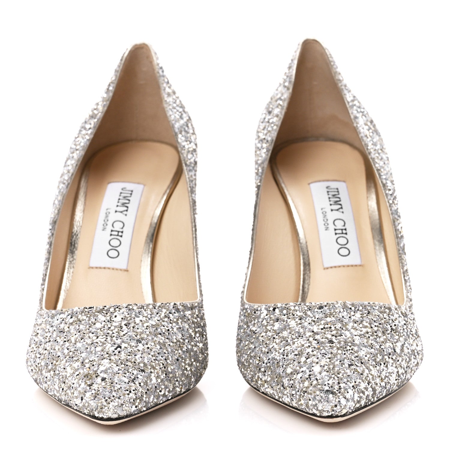 Jimmy Choo Glitter Pointy Toe Romy 85 Pumps 38.5 Champagne 2 of 7
