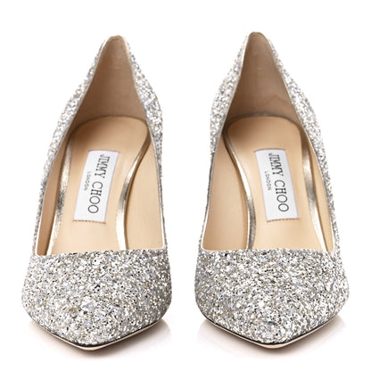 Jimmy Choo Glitter Pointy Toe Romy 85 Pumps 38.5 Champagne 2 of 7