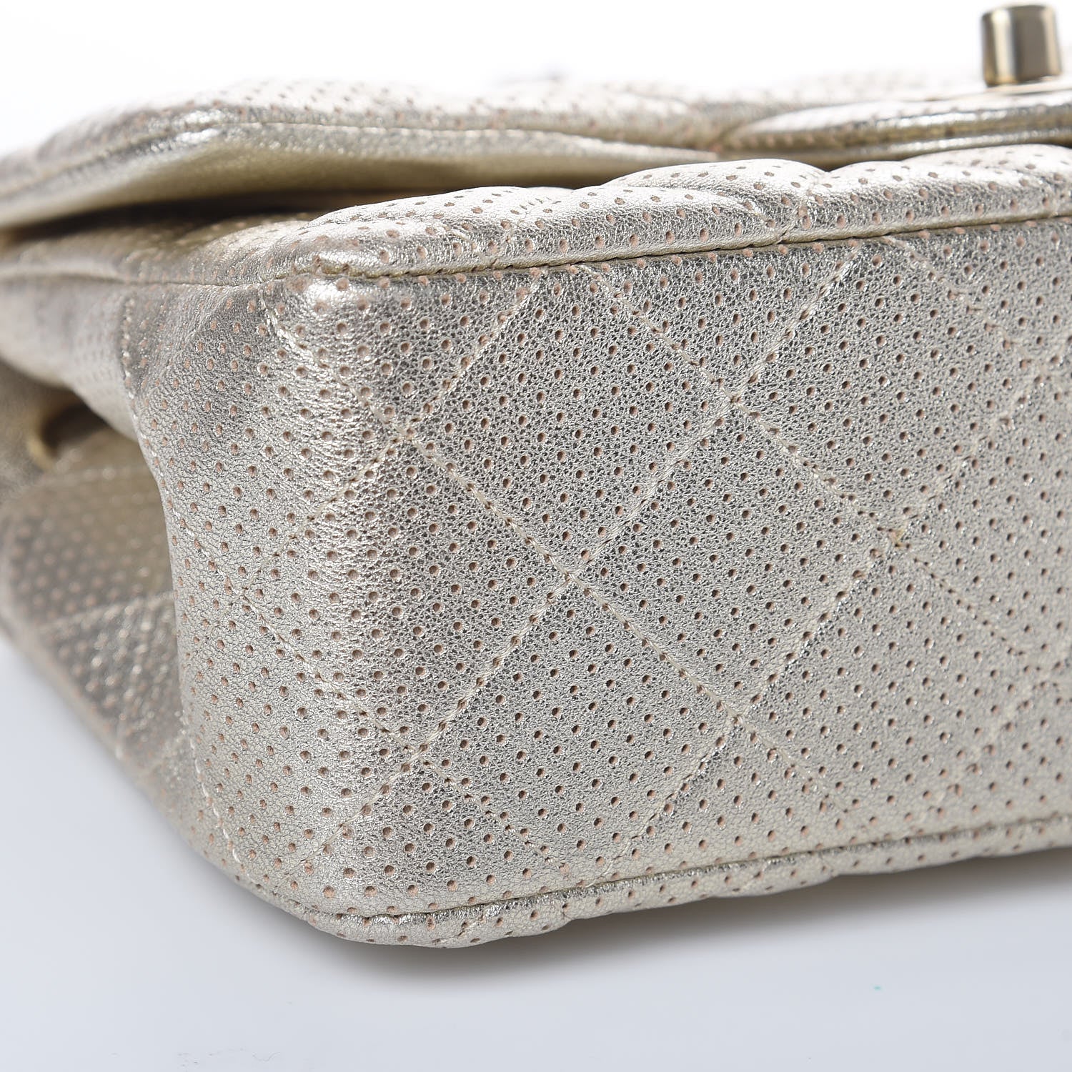 Chanel Metallic Lambskin Perforated Mini Rectangular Flap Light Gold 8 of 10
