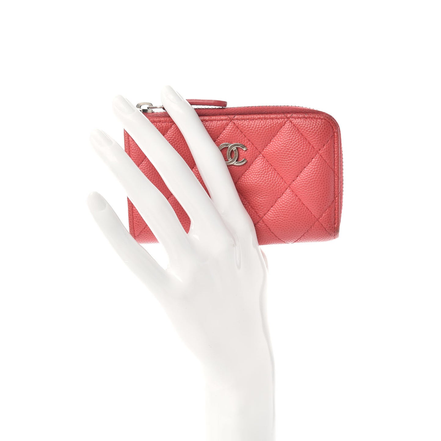 Caviar Quilted Zipped Key Holder Case Coral