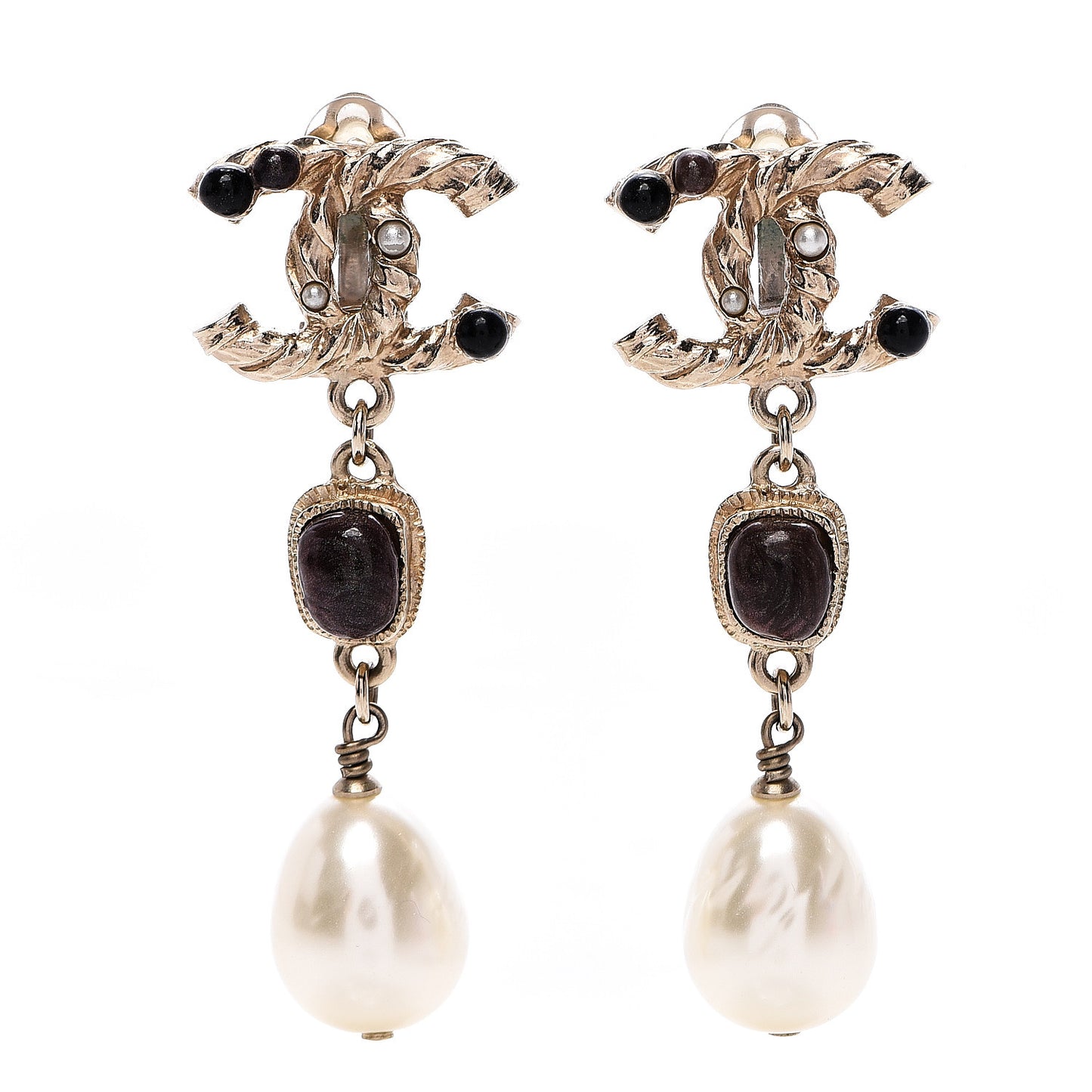 Pearl Resin CC Drop Clip On Earring Gold Black Brown