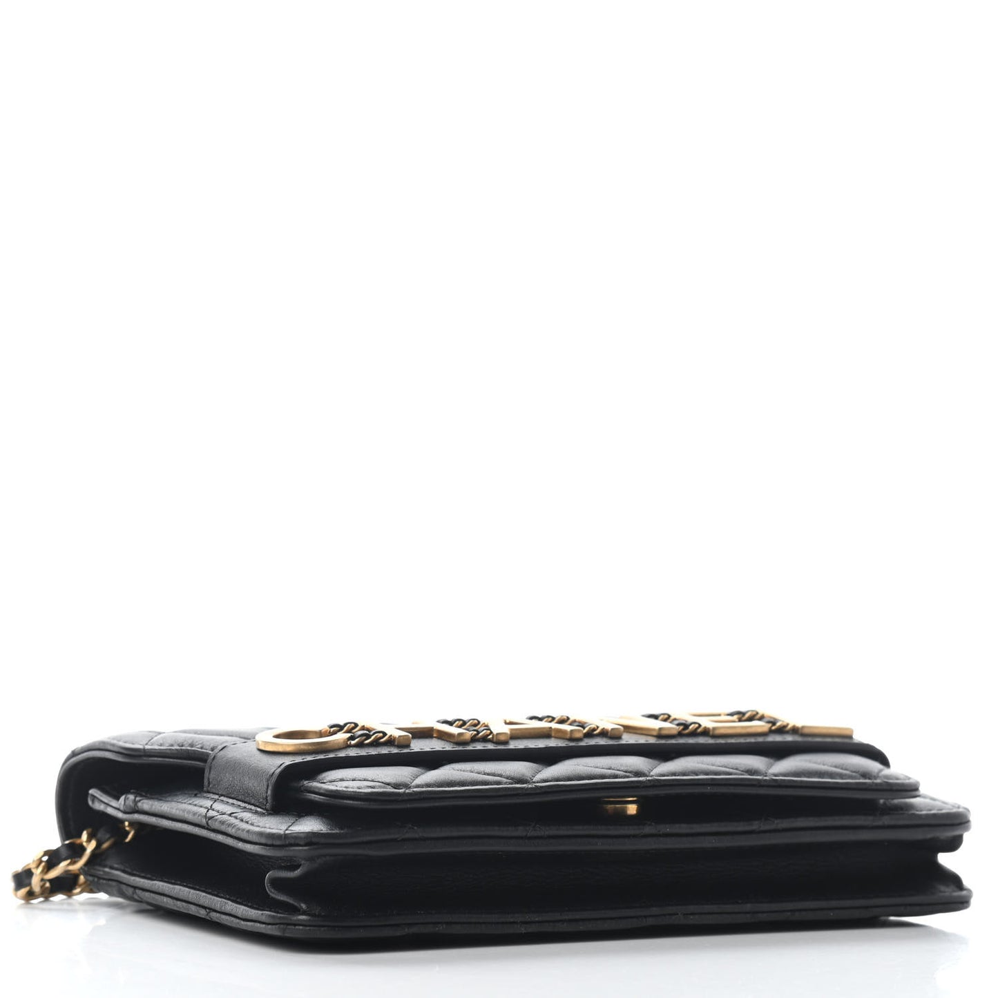 Calfskin Quilted Enchained Flap Black